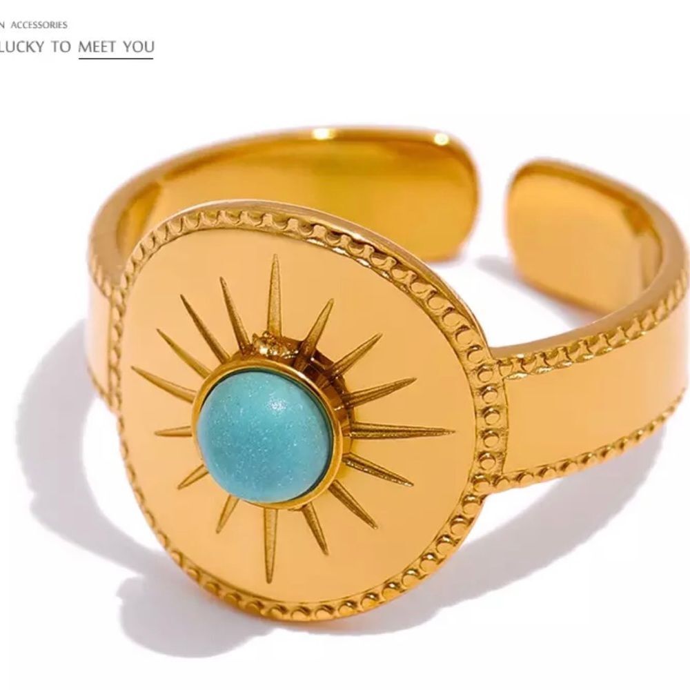 18k Gold Blue Stone Open Ring Statement Ring